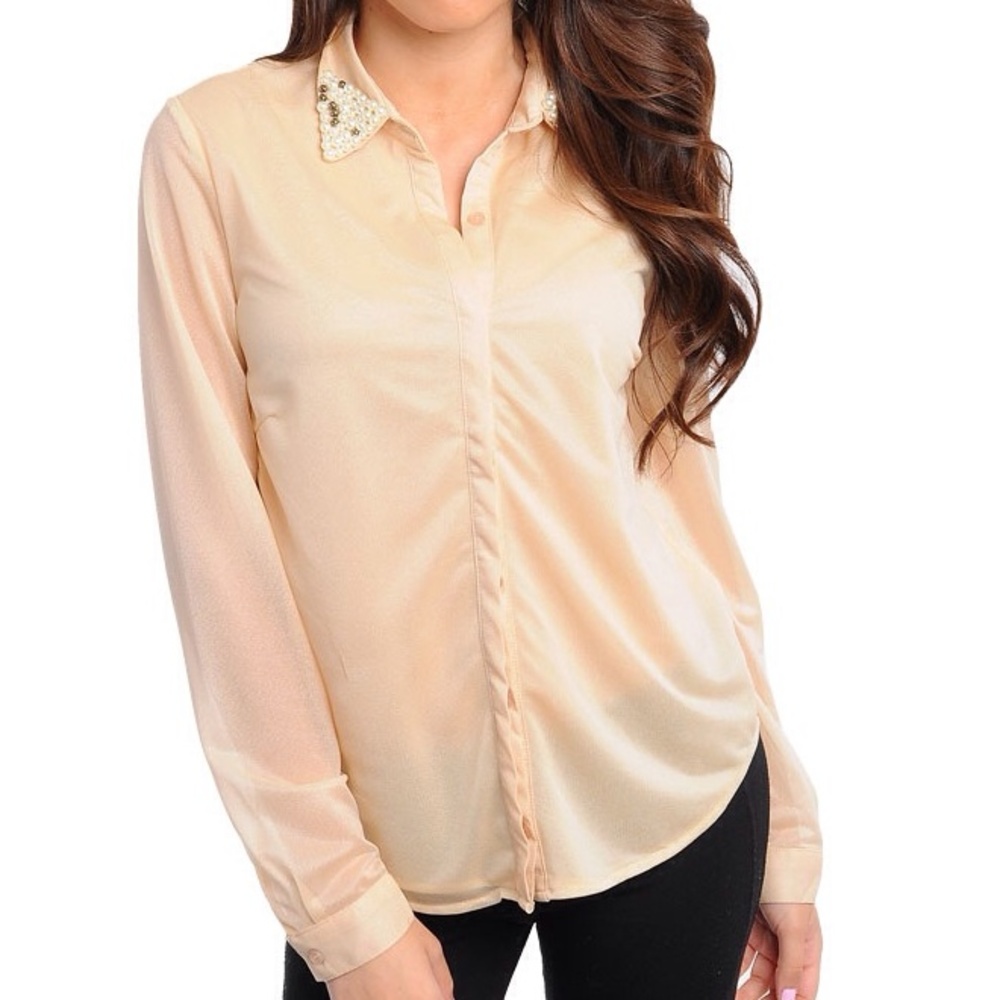 Cream with Pearls chiffon top